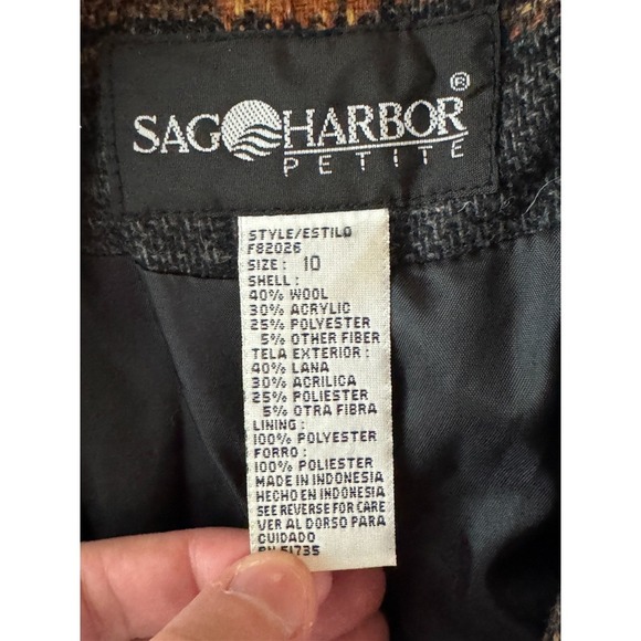 Sag Harbor Petite Vintage 90s Wool Blend Plaid Blazer Orange Brown Grey Size 10P - Picture 12 of 13
